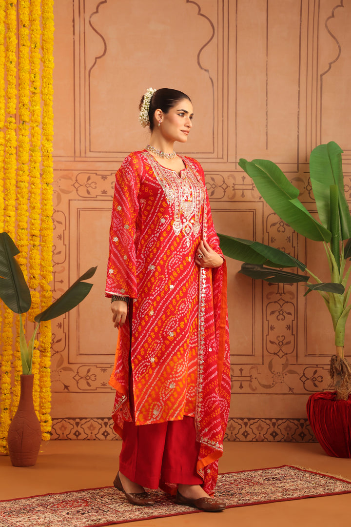 Vanya Red Orange Gota Bandhej Suit Set