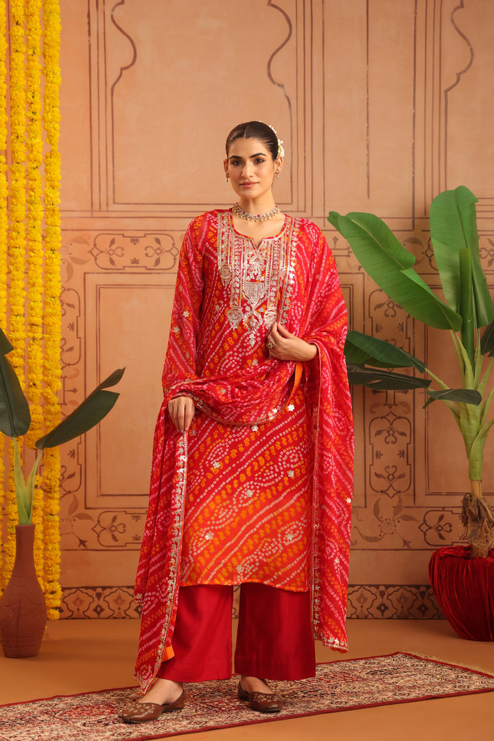 Vanya Red Orange Gota Bandhej Suit Set