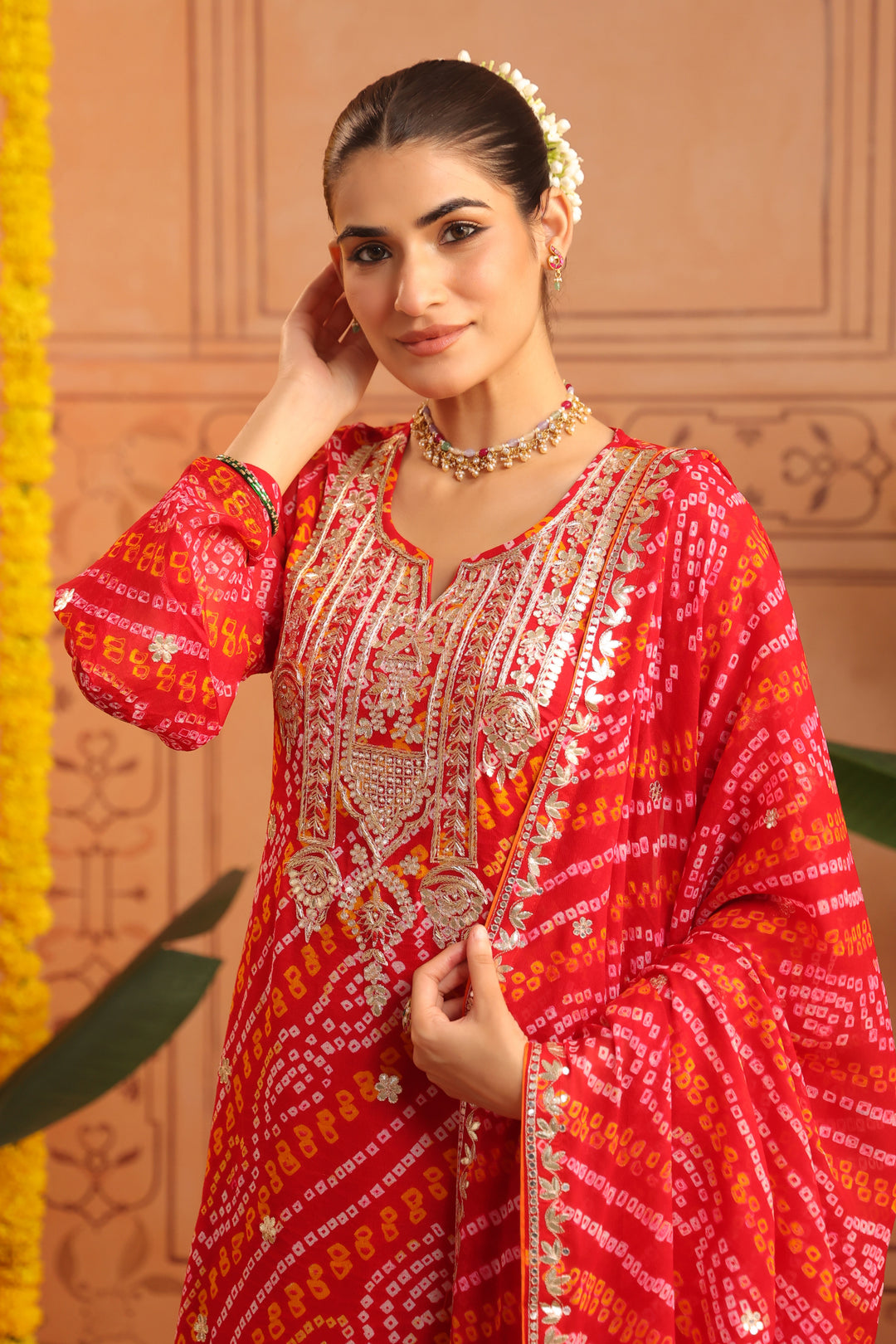 Vanya Red Orange Gota Bandhej Suit Set