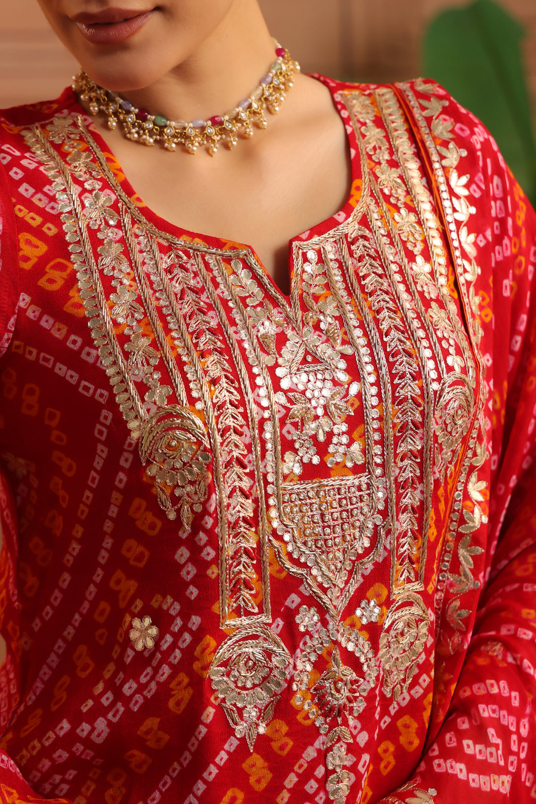 Vanya Red Orange Gota Bandhej Suit Set
