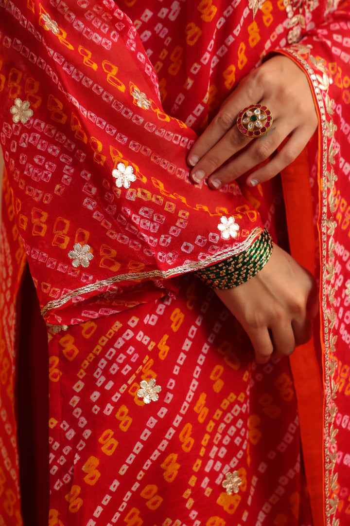 Vanya Red Orange Gota Bandhej Suit Set