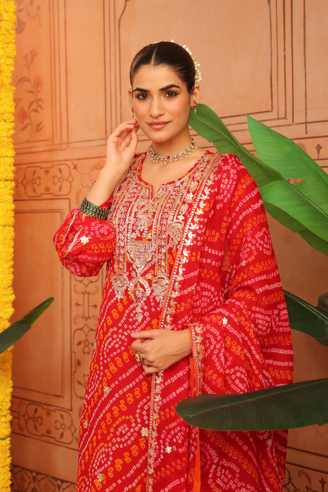Vanya Red Orange Gota Bandhej Suit Set
