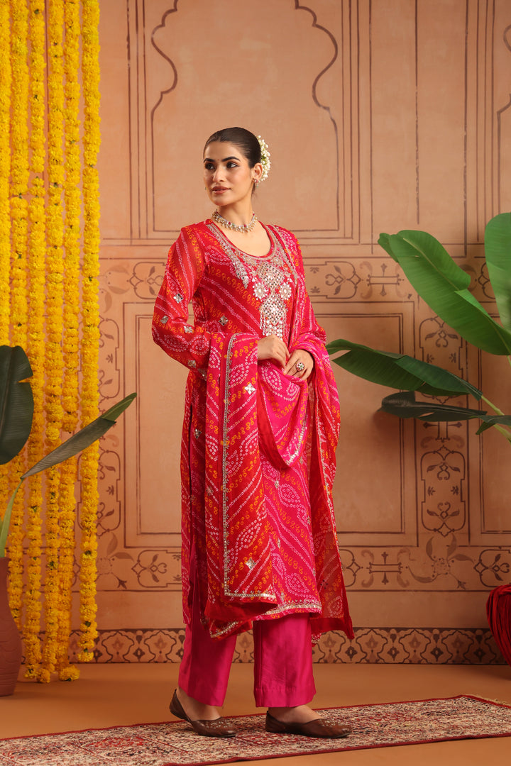 Tulsi Rani Gota Mirror Bandhej Suit Set