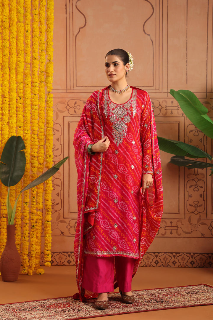 Tulsi Rani Gota Mirror Bandhej Suit Set