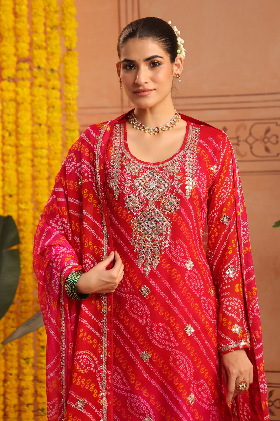 Tulsi Rani Gota Mirror Bandhej Suit Set
