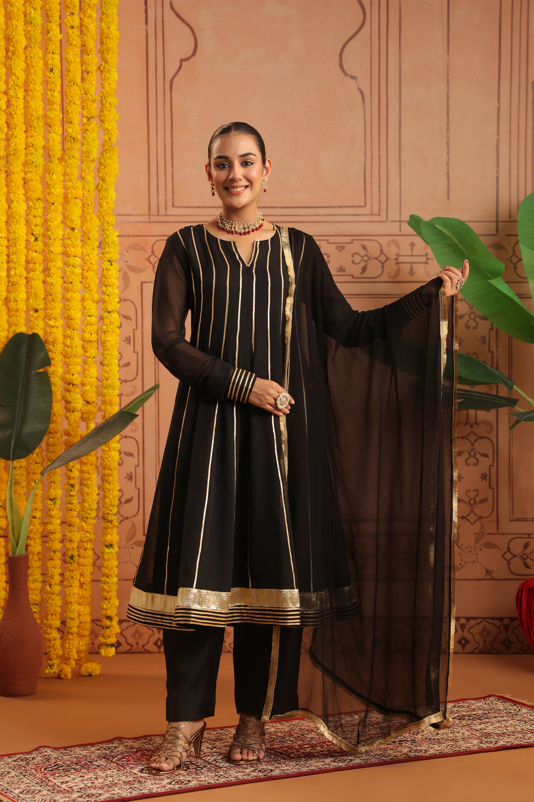 Chandra Black Gota Georgette Anarkali Set