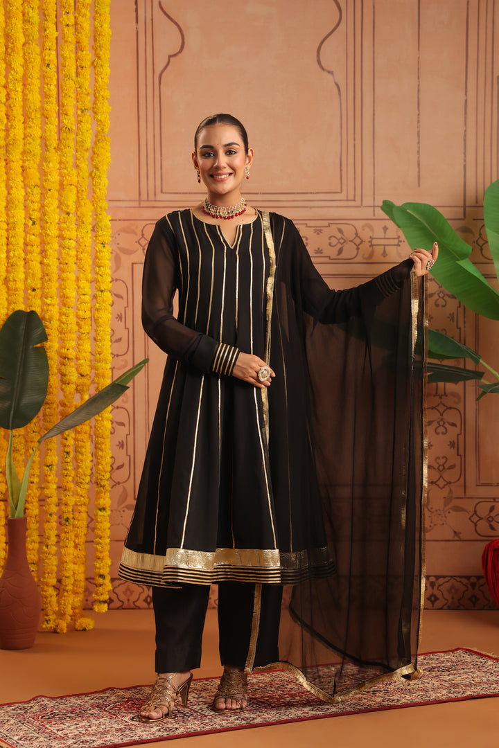 Chandra Black Gota Georgette Anarkali Set