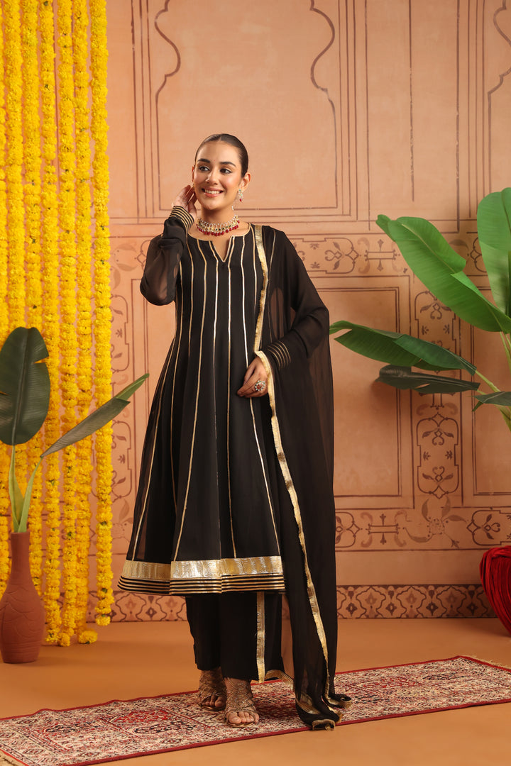 Chandra Black Gota Georgette Anarkali Set