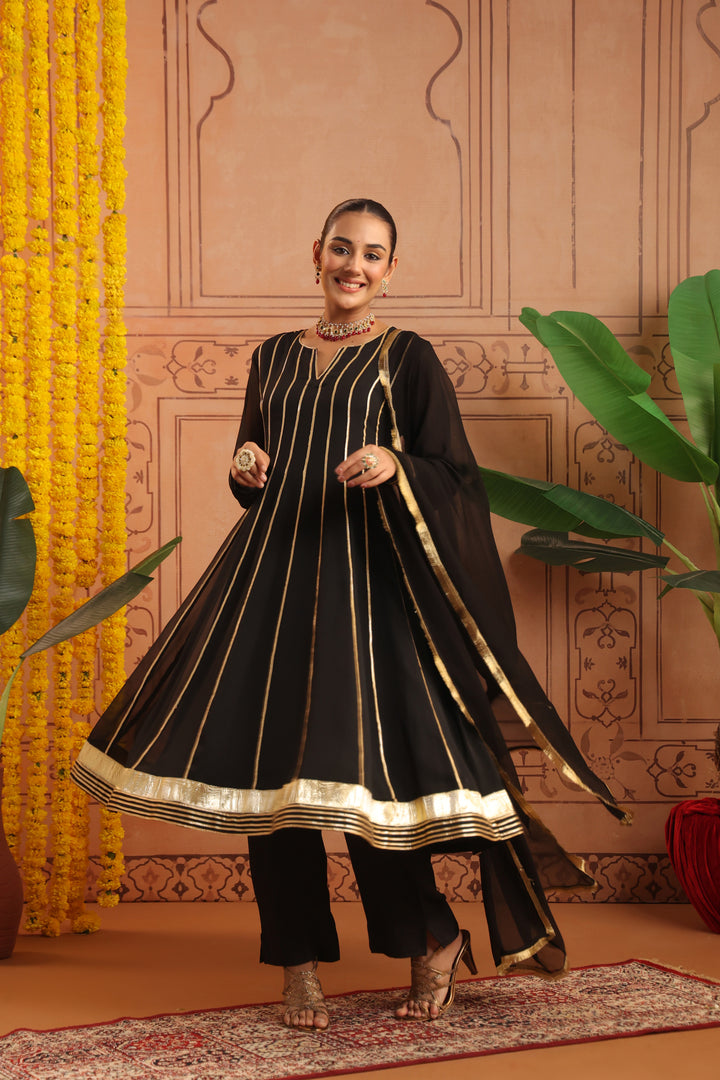 Chandra Black Gota Georgette Anarkali Set