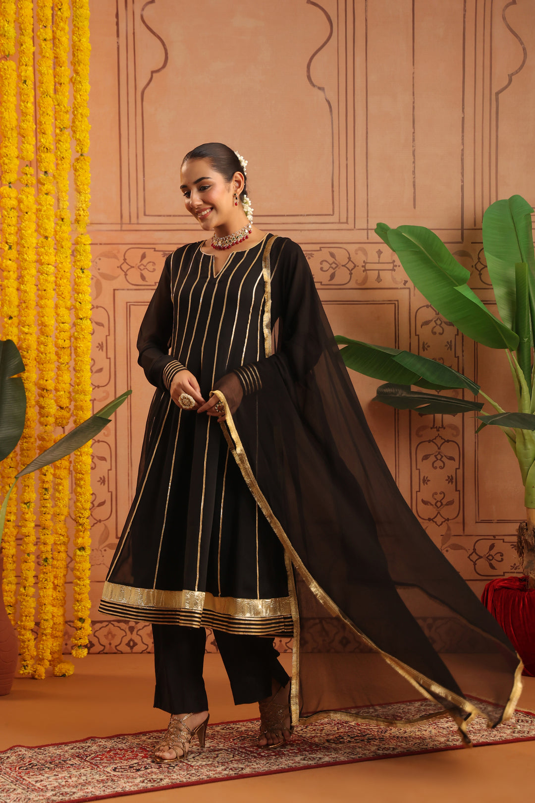 Chandra Black Gota Georgette Anarkali Set