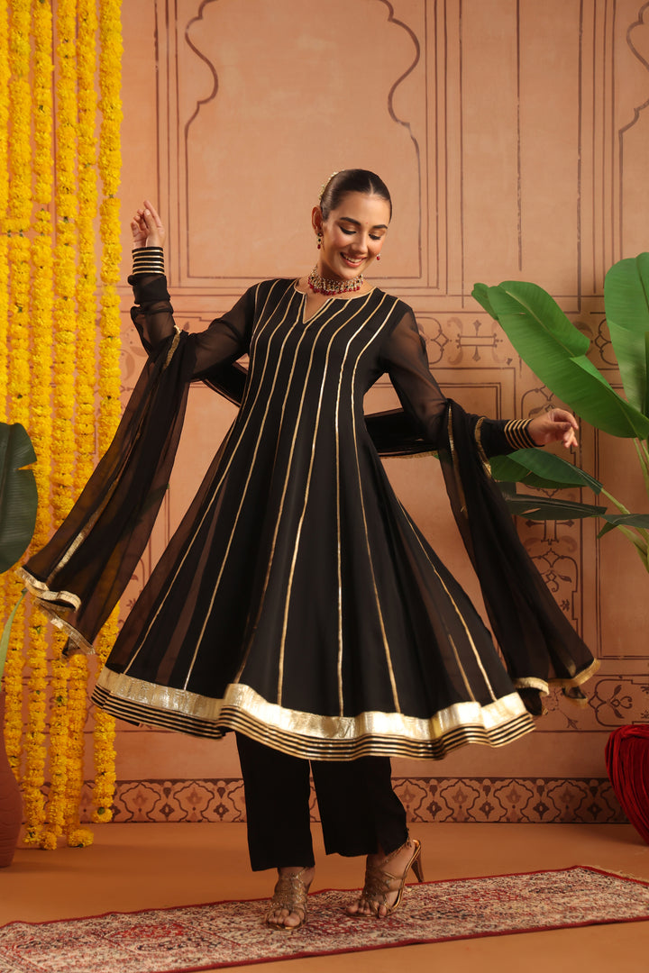 Chandra Black Gota Georgette Anarkali Set