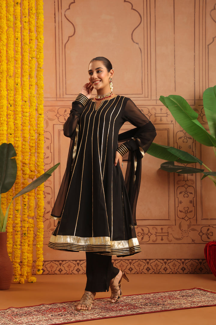 Chandra Black Gota Georgette Anarkali Set