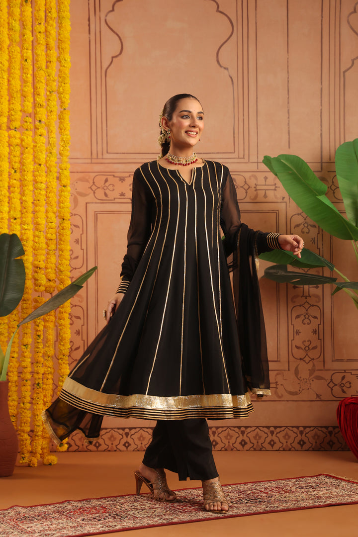 Chandra Black Gota Georgette Anarkali Set
