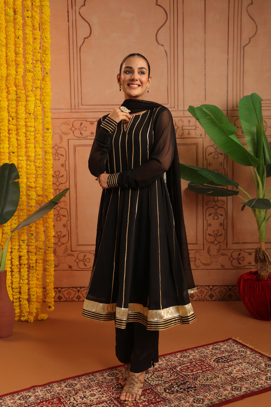Chandra Black Gota Georgette Anarkali Set