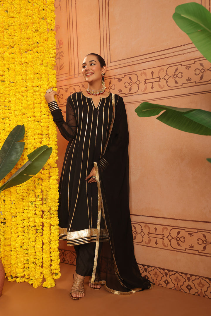 Chandra Black Gota Georgette Anarkali Set