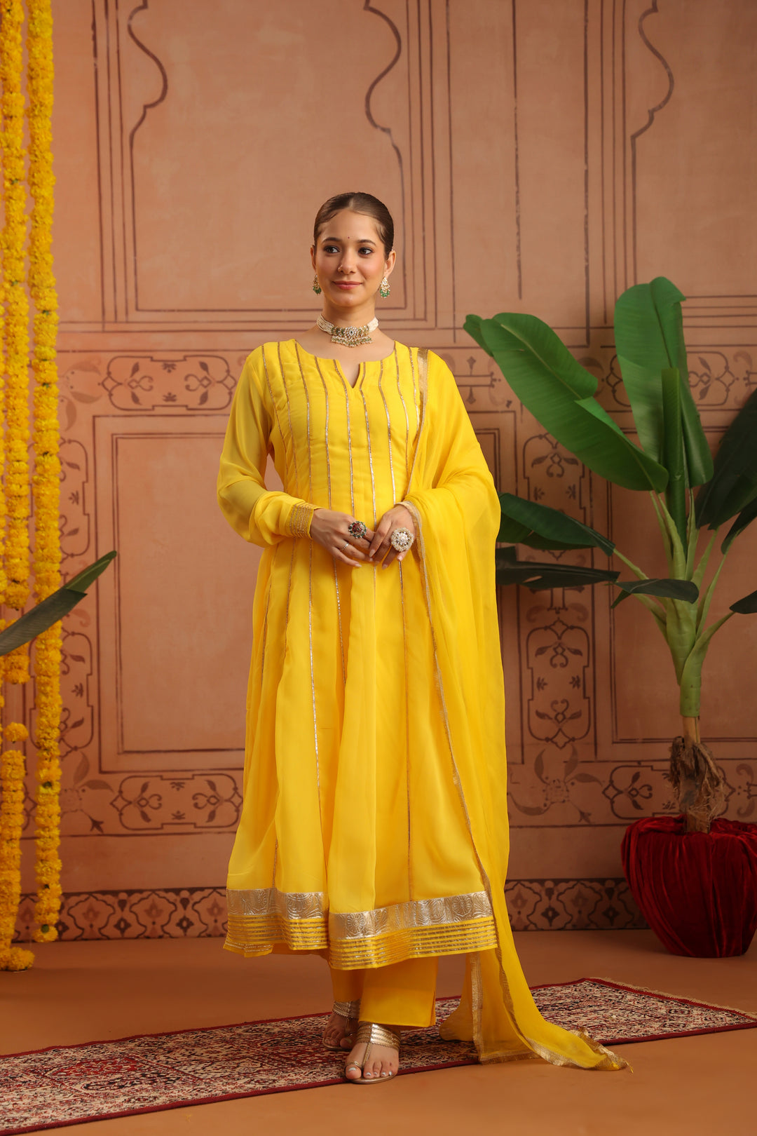 Pihu Yellow Gota Georgette Anarkali Set