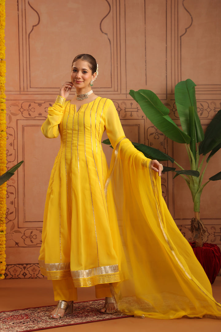 Pihu Yellow Gota Georgette Anarkali Set