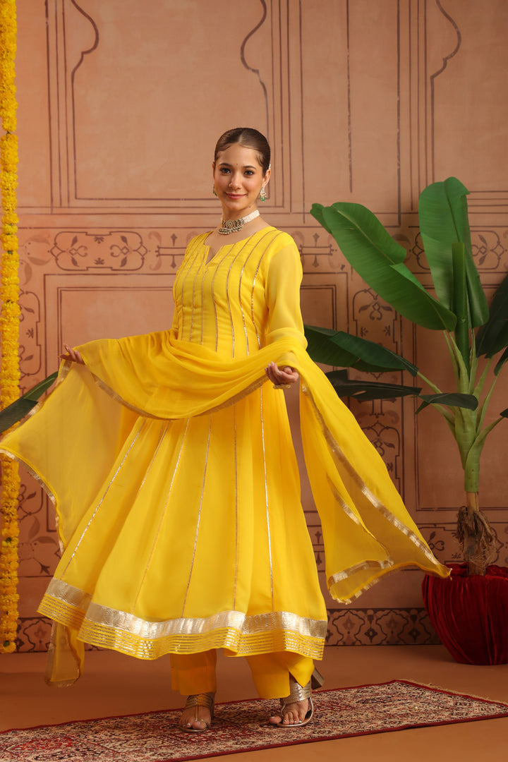 Pihu Yellow Gota Georgette Anarkali Set