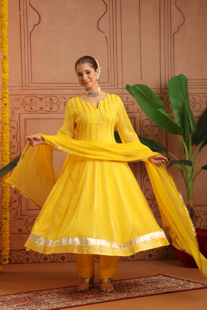 Pihu Yellow Gota Georgette Anarkali Set