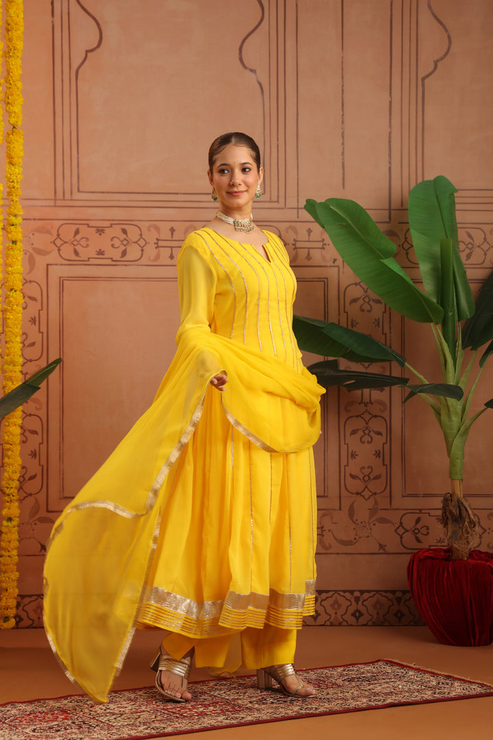 Pihu Yellow Gota Georgette Anarkali Set