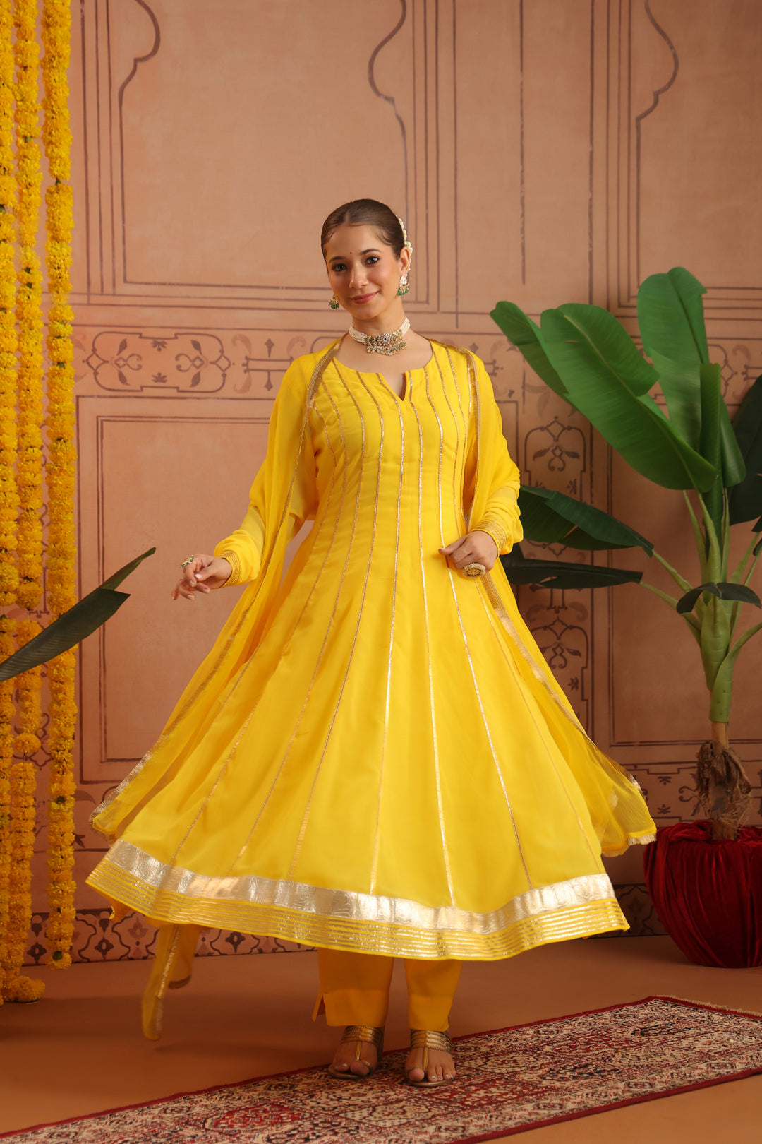 Pihu Yellow Gota Georgette Anarkali Set