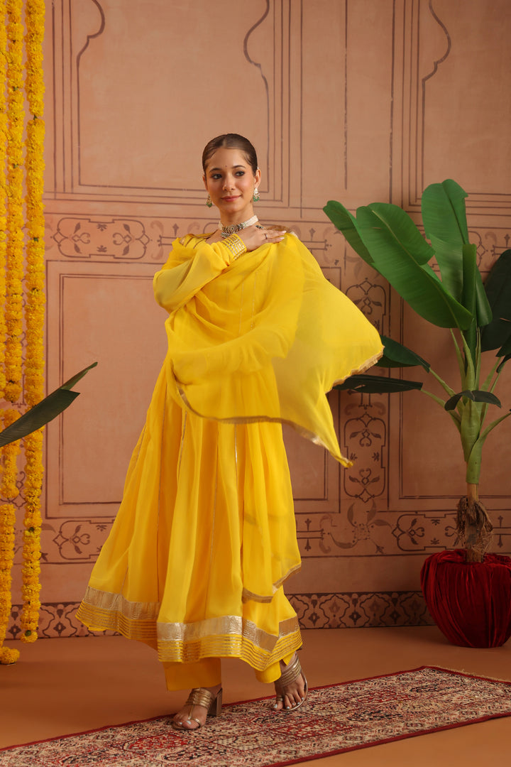 Pihu Yellow Gota Georgette Anarkali Set
