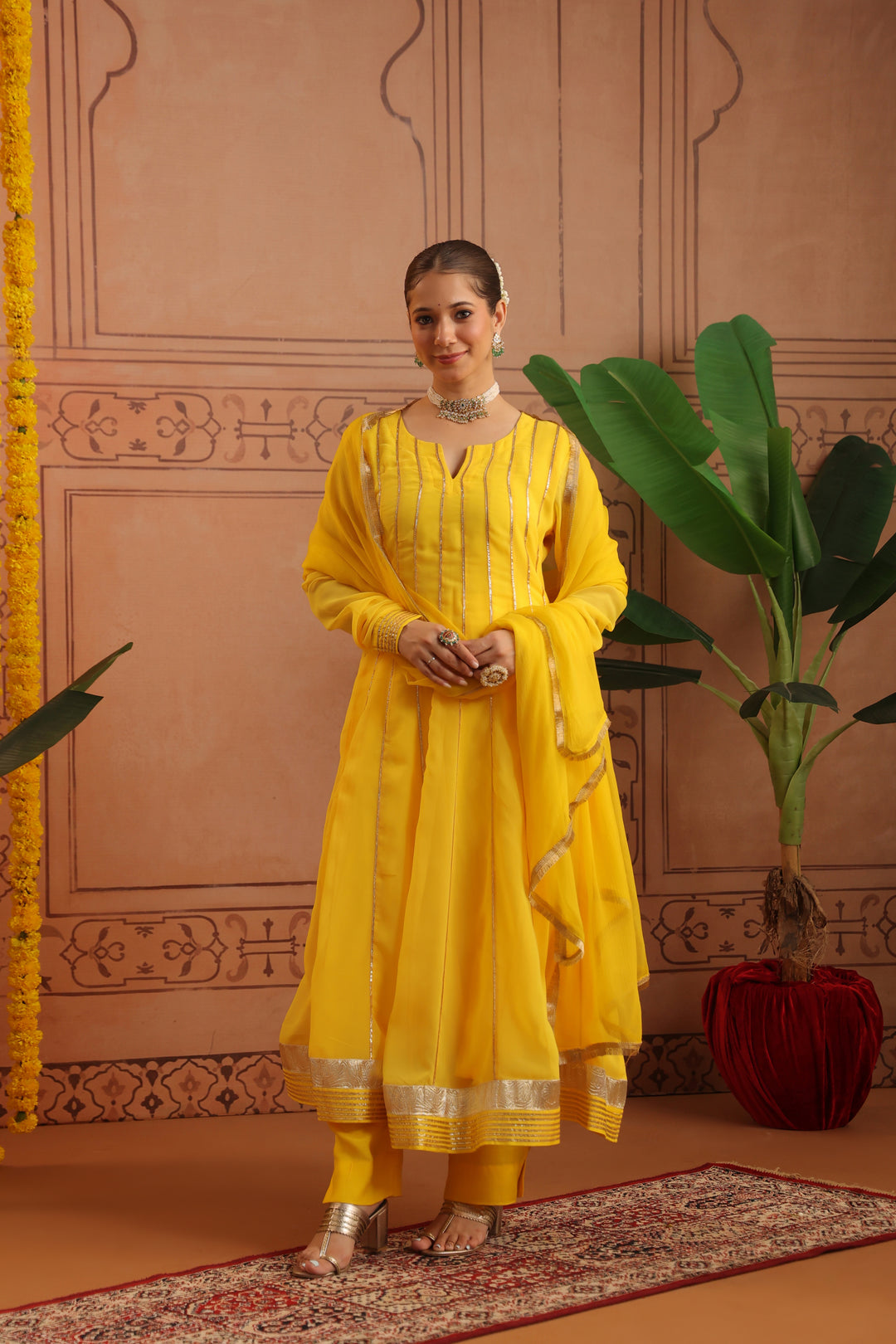 Pihu Yellow Gota Georgette Anarkali Set