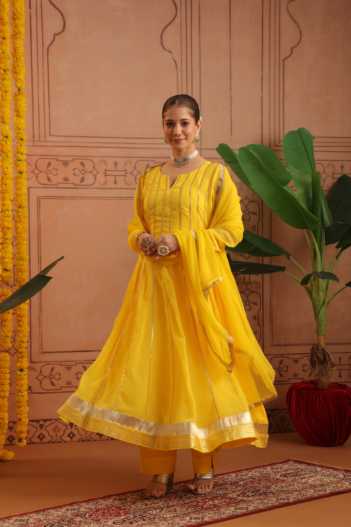 Pihu Yellow Gota Georgette Anarkali Set