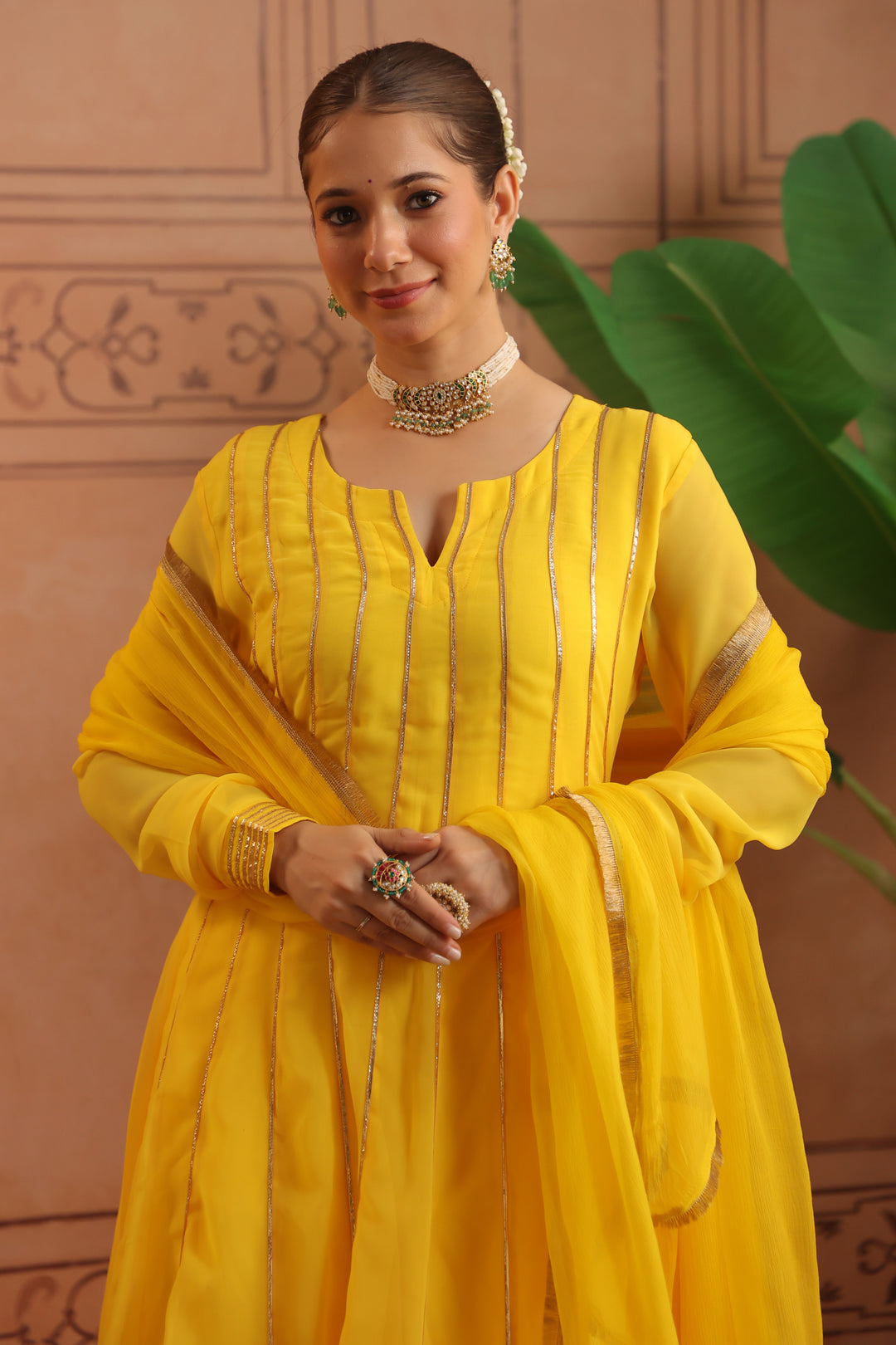 Pihu Yellow Gota Georgette Anarkali Set