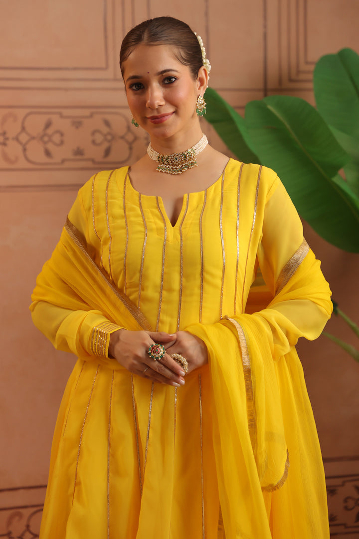 Pihu Yellow Gota Georgette Anarkali Set