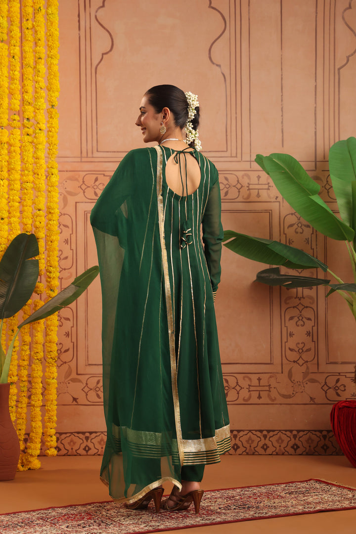 Adira Bottle Green Gota Georgette Anarkali Set
