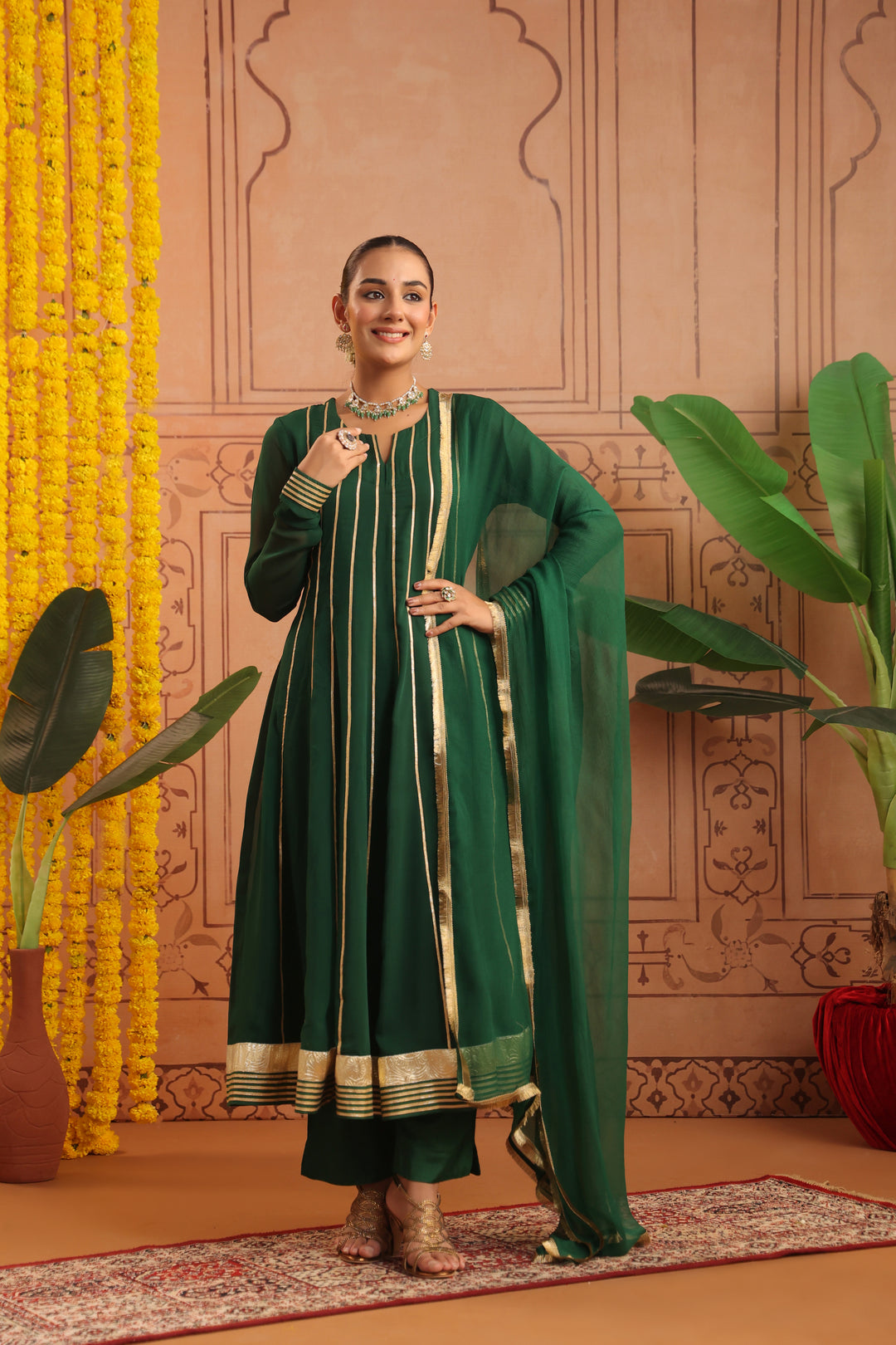 Adira Bottle Green Gota Georgette Anarkali Set
