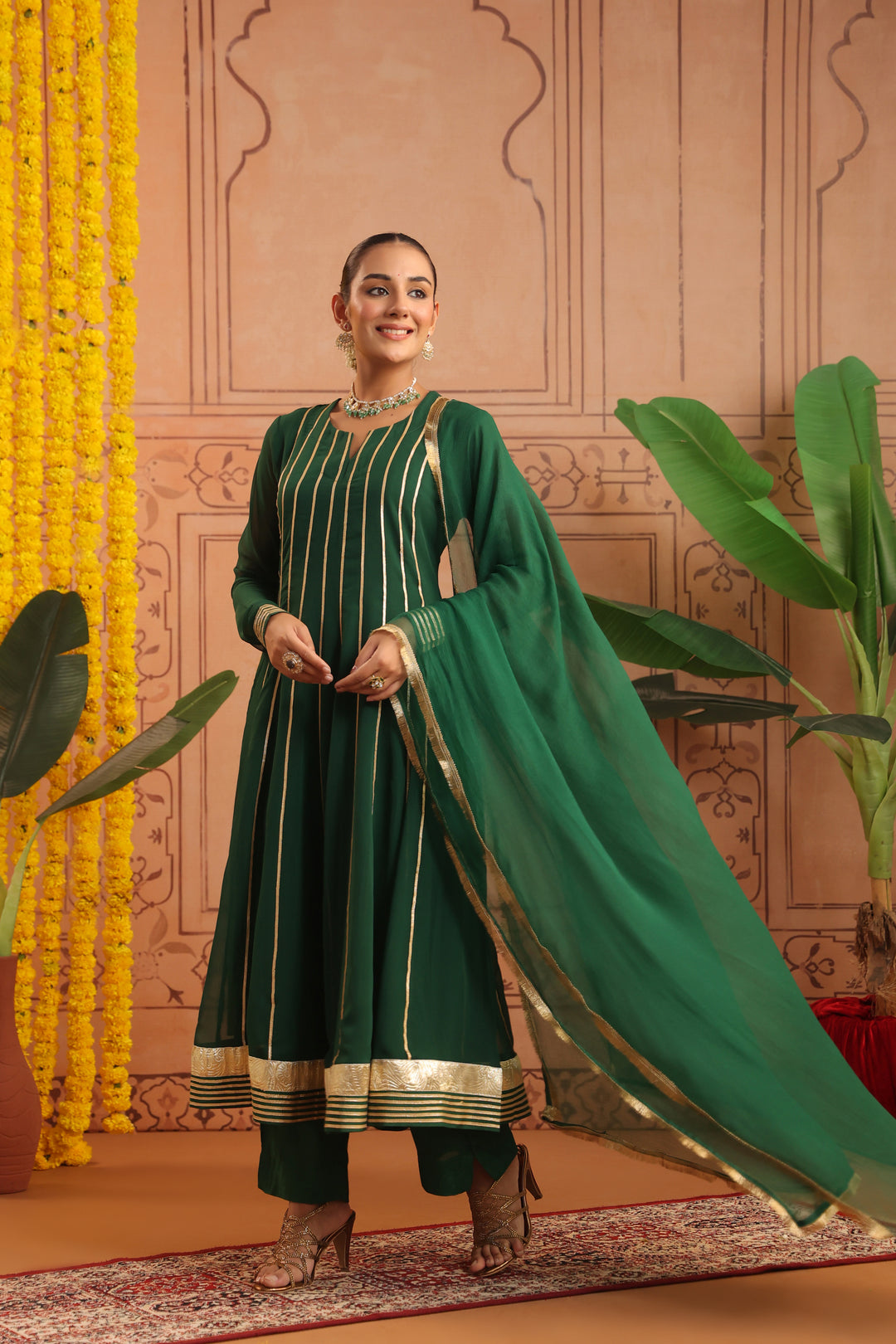 Adira Bottle Green Gota Georgette Anarkali Set