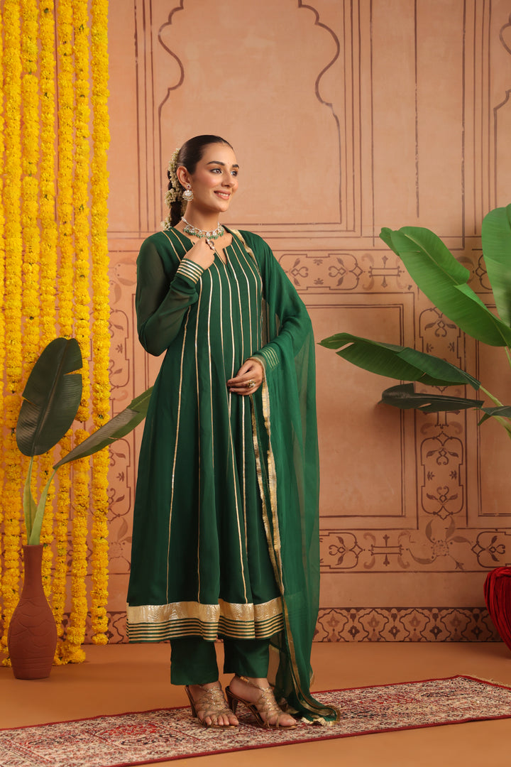 Adira Bottle Green Gota Georgette Anarkali Set
