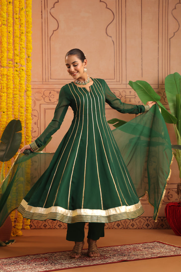 Adira Bottle Green Gota Georgette Anarkali Set