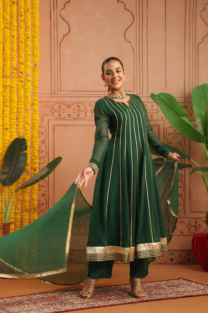 Adira Bottle Green Gota Georgette Anarkali Set
