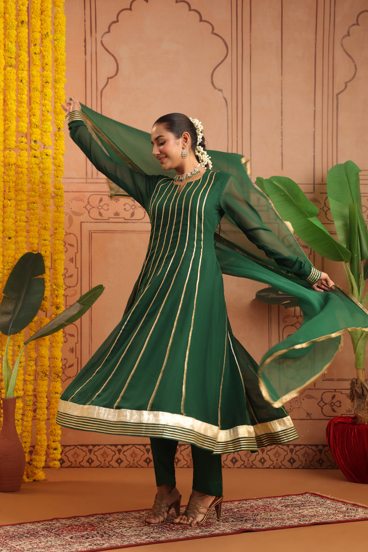 Adira Bottle Green Gota Georgette Anarkali Set