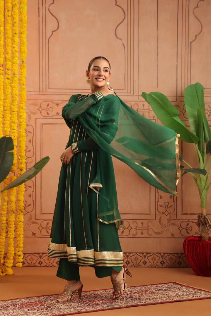 Adira Bottle Green Gota Georgette Anarkali Set