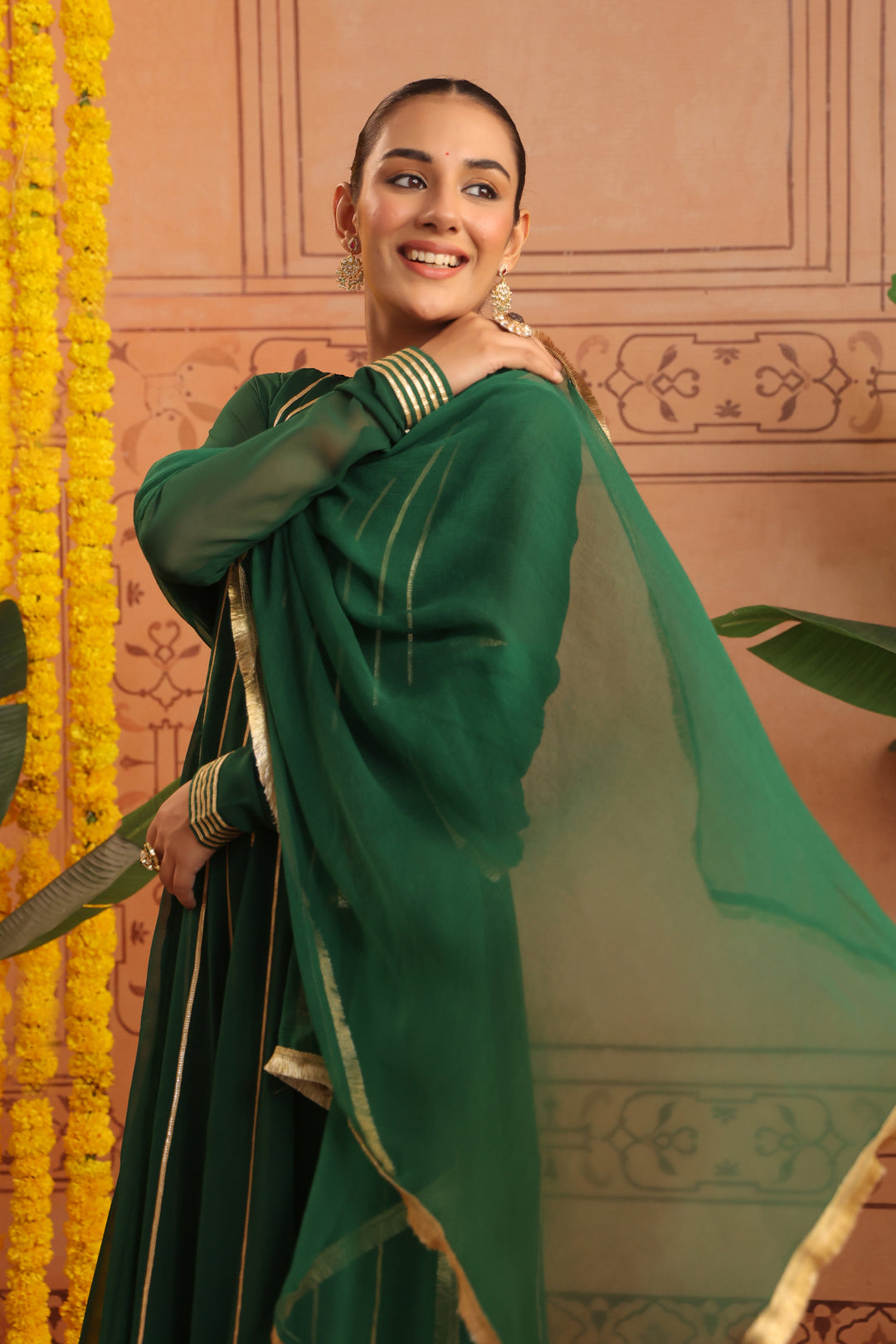 Adira Bottle Green Gota Georgette Anarkali Set