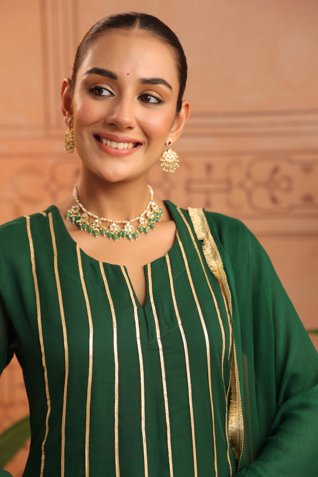 Adira Bottle Green Gota Georgette Anarkali Set