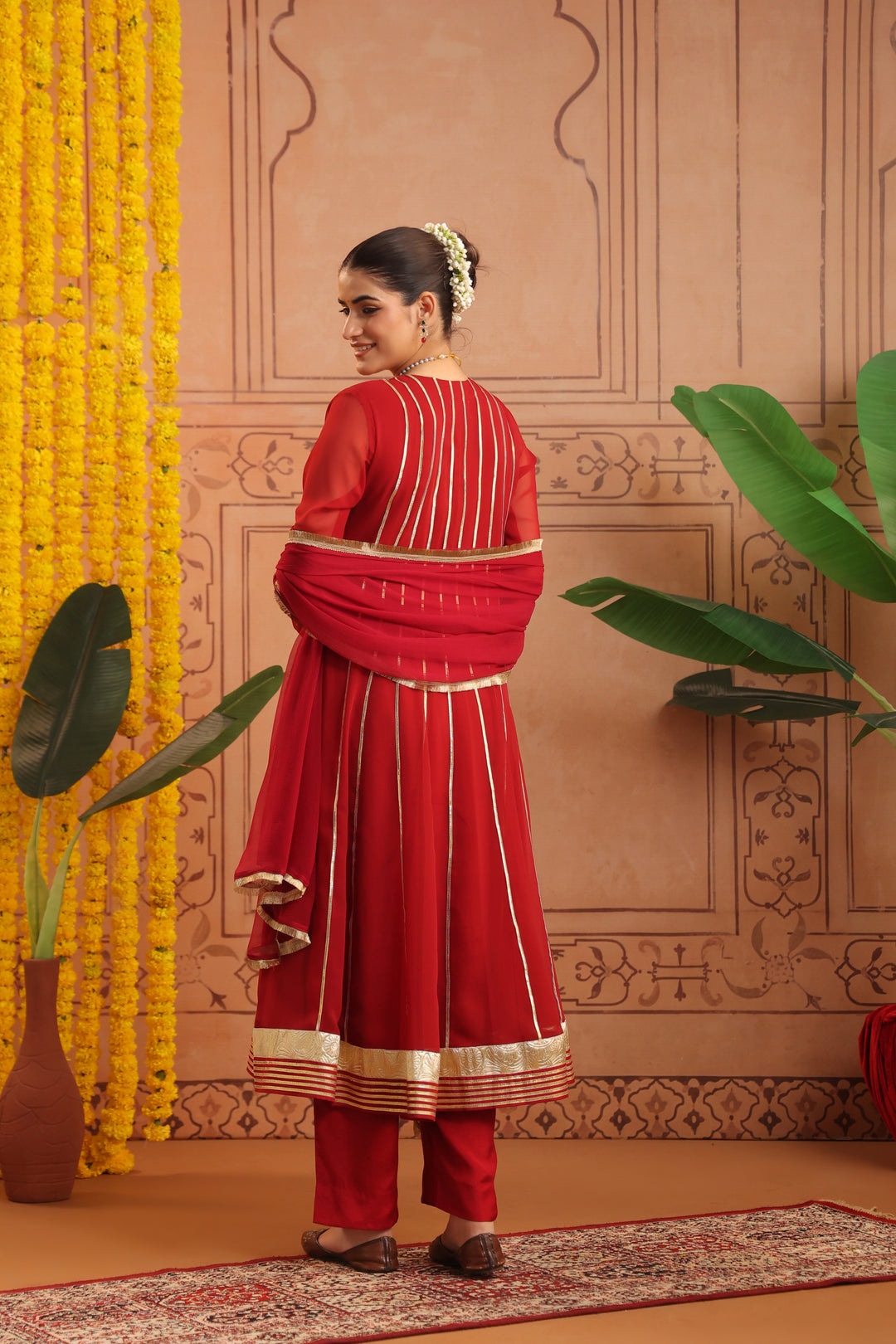 Ruchi Maroon Gota Georgette Anarkali Set