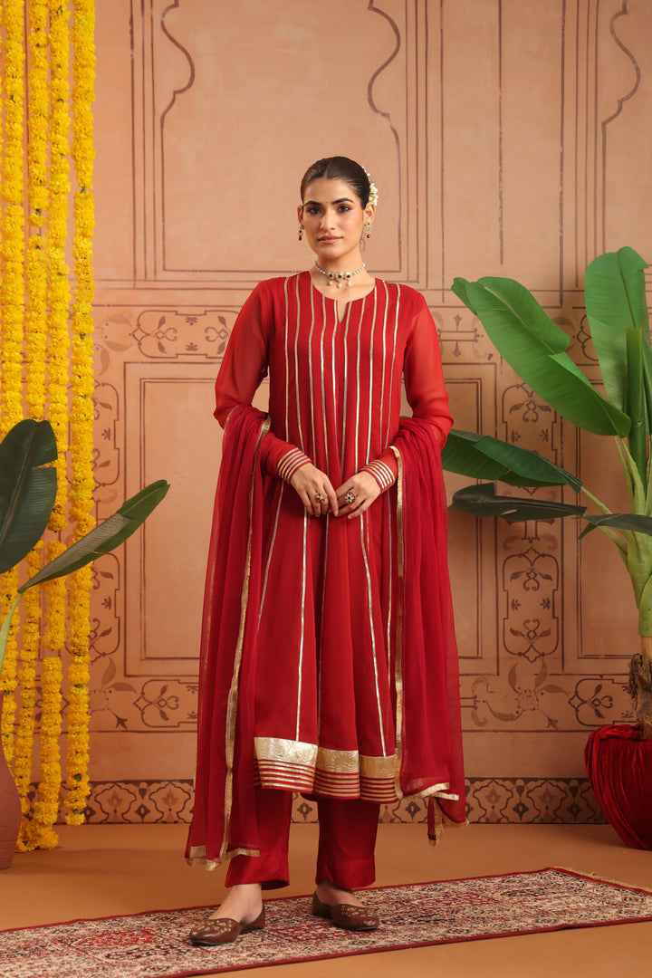 Ruchi Maroon Gota Georgette Anarkali Set