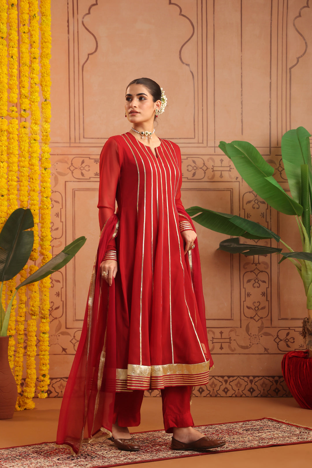 Ruchi Maroon Gota Georgette Anarkali Set