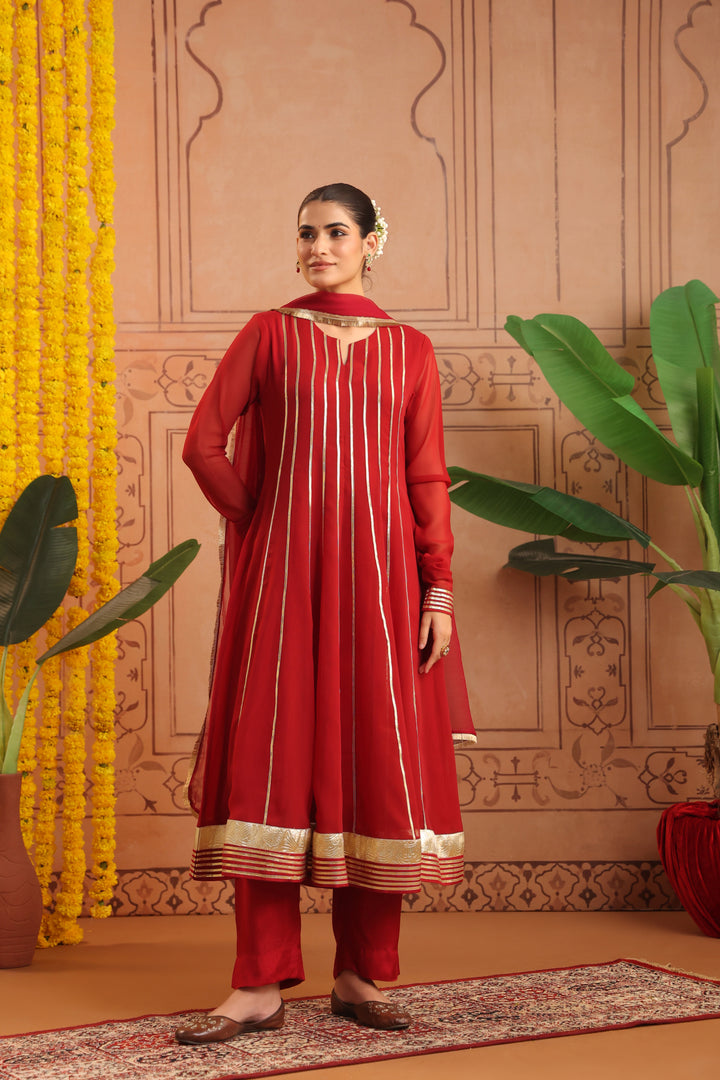 Ruchi Maroon Gota Georgette Anarkali Set