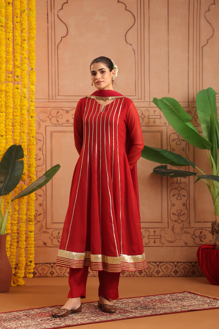 Ruchi Maroon Gota Georgette Anarkali Set