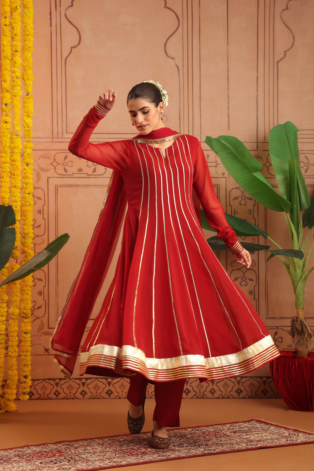 Ruchi Maroon Gota Georgette Anarkali Set