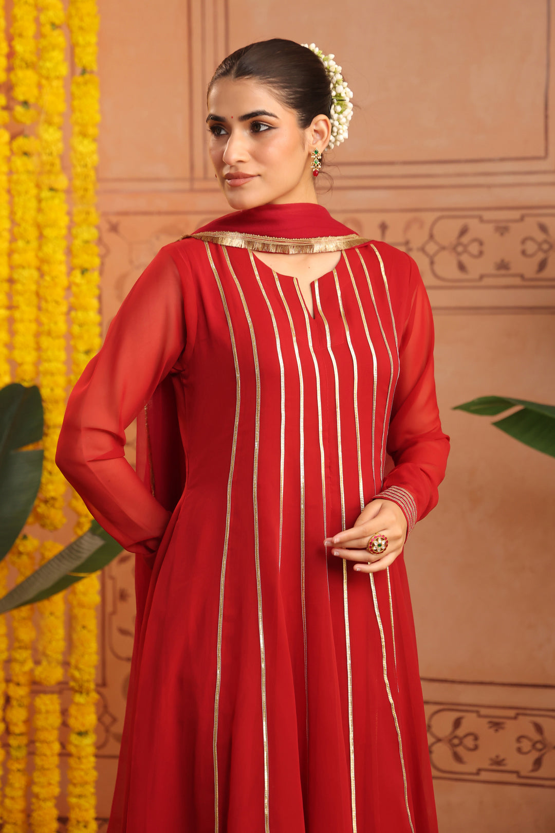Ruchi Maroon Gota Georgette Anarkali Set