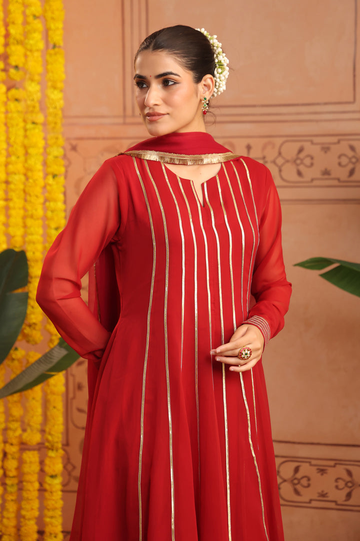 Ruchi Maroon Gota Georgette Anarkali Set