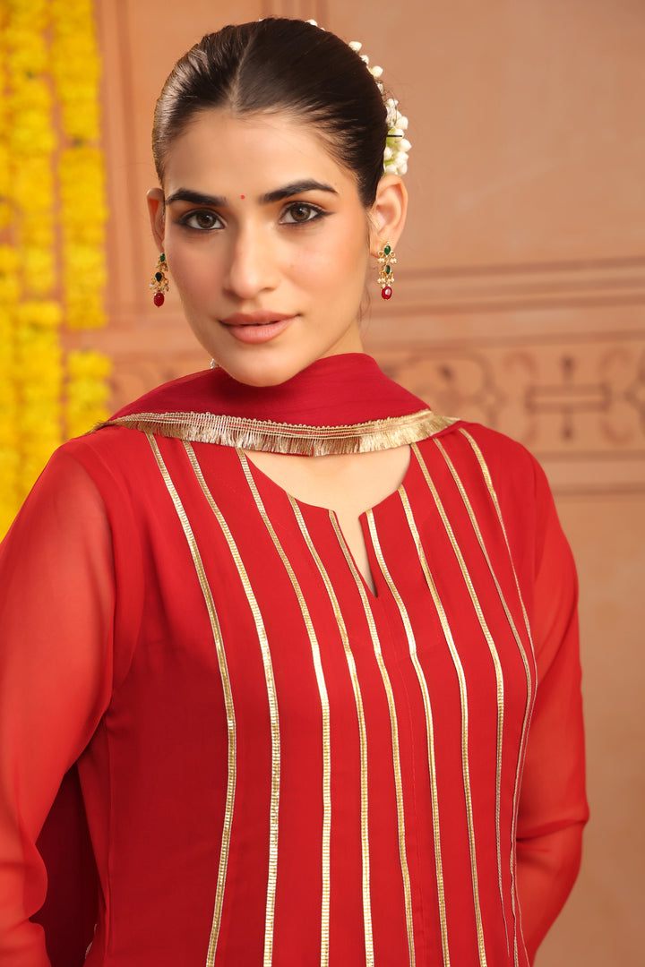Ruchi Maroon Gota Georgette Anarkali Set