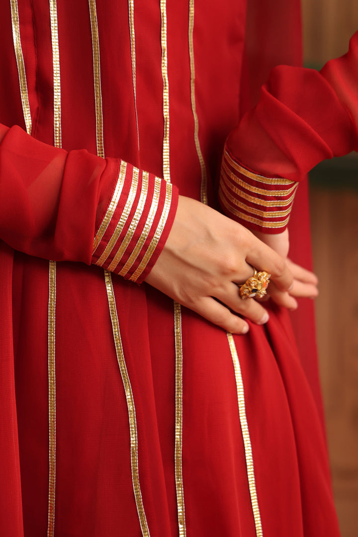 Ruchi Maroon Gota Georgette Anarkali Set